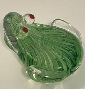 Green Art Glass Frog Toad Ribbon Detail Figurine Paperweight 4" - Picture 1 of 11