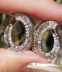 Beautiful Vintage Baguette & Round Diamond Swirl 18k earrings - Picture 1 of 13