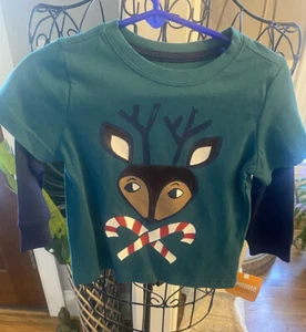 NUOVO Gymboree Renna Candy Cane Camicia Bambino Ragazzi 12-18 Mesi Natale Top - Foto 1 di 5
