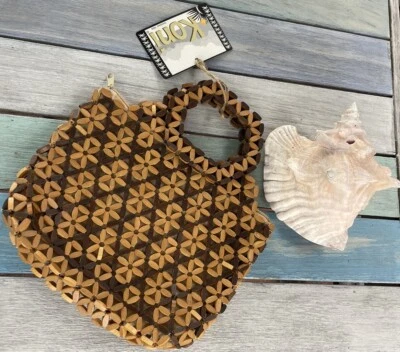 Cartera de madera floral hawaiana con cuentas bolso de mano cuentas de madera Foto 1 de 4