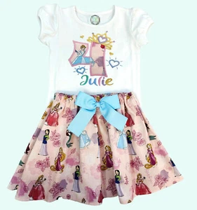 Princess inspire outfit with age, Personalized birthday skirt & shirt, Girls age - Picture 1 of 10