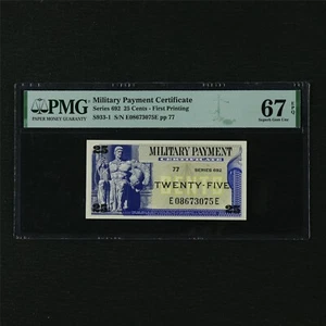 Military Payment Certificate 25 Cents-First Printing PMG 67 EPQ Superb Gem UNC - Picture 1 of 4