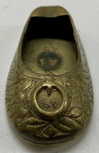 Vintage 3” Long Istanbul Patinaed Brass Ottoman Slipper Ash Tray Floral Design - Picture 1 of 8