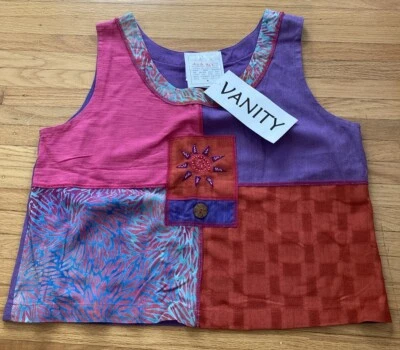 vintage 90s crop top colorful floral print sequin cami tank top shirt blouse M - Image 1 of 4