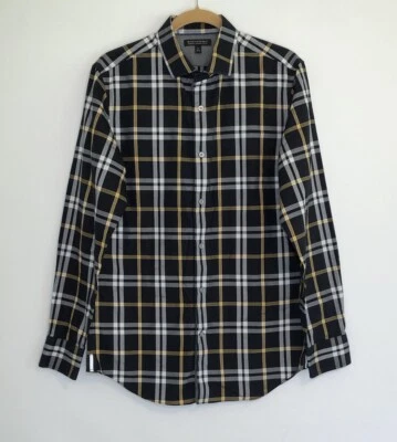 Banana Republic Para Hombre M A Medida Calce Ajustado No Planchado Grande Negro/Dorado Cuadros Desprender Foto 1 de 4