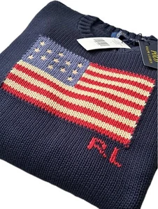 POLO RALPH LAUREN ICONIC FLAG MAGLIONE IN HUNTER NAVY .TAGLIA M - Foto 1 di 6