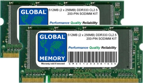 512MB (2 x 256MB) DDR 333MHz PC2700 200-PIN SODIMM MEMORY RAM KIT FOR LAPTOPS - Image 1 of 1