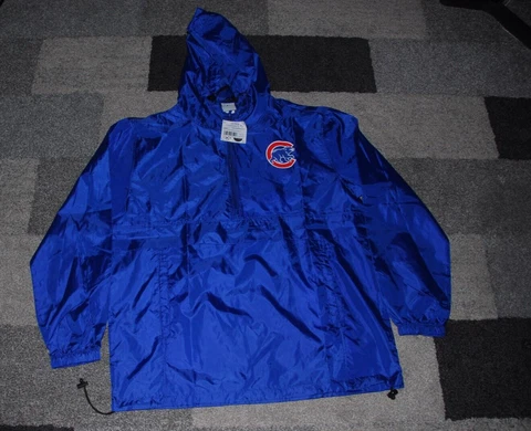 NWT's Chicago Cubs Blue Anorak Pullover 1/4 Zip Jacket Sz LT Baseball Wind Rain Cover