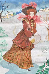 Bedruckter Gobelin Leinwand 12"x16", viktorianische Frau Eisläuferin - Bild 1 von 2