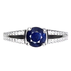 925 Sterling Silver Ring Round Blue Sapphire Diffusion 6mm Gemstone Jewelry Sz 7 - Picture 1 of 10