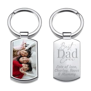 Personalised Keyring Engraved Fathers Day Gift Birthday Best Dad Any Photo - Picture 1 of 7