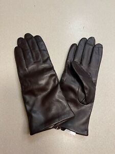 Lands' End EZ Touch Cashmere Lined Leather Gloves Expresso Medium NEW