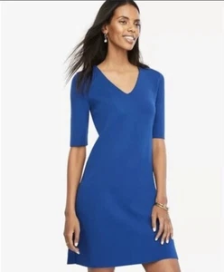 NWT Ann Taylor Elbow Sleeves V-Neck Sweater Dress $129 Size Large Blue - Picture 1 of 8