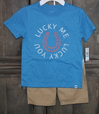 Conjunto de 2 piezas de camiseta azul caqui para niños Lucky Brand pantalones cortos nuevos con etiquetas talla 5 Foto 1 de 4