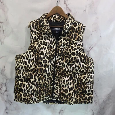 Lands End Vest Womens 2X Leopard Down Puffer Insulated Quilted Goose Puffy  - Image 1 of 4