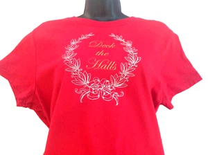 Christmas Top Shirt Deck the Halls Red Juniors size XXL 2XL Holiday - Picture 1 of 5