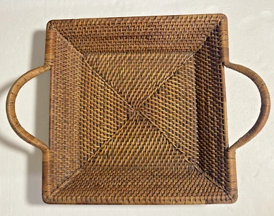 13.5" Woven Selections Pampered Chef Square Heavy Wicker Rattan Tray Handle - Image 1 of 4
