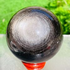 488g Natural Silver Black Obsidian Sphere Crystal Ball Specimen Healing