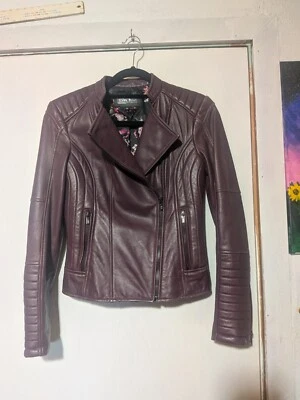 Black Rivet Women's XS Genuine Leather Moto Jacket Maroon - Burgundy RN# 69426 - Image 1 of 4