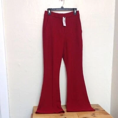Karen Millen Red Boucle Kick Flare Trousers in Fig Size US 6 NWT Inseam 34" - Image 1 of 4