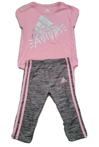 GUC Adidas Girls Pink & Gray Shirt & Capris Outfit Size 4 (2 piece set) - Picture 1 of 8