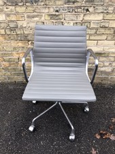 HERMAN MILLER EAMES ALUMINUM GROUP MANAGEMENT CHAIR SMOKE LEATHER