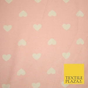 Pink Ivory Love Hearts Winceyette Soft Brushed Cotton Print Fabric 58" Wide 3985 - Picture 1 of 3
