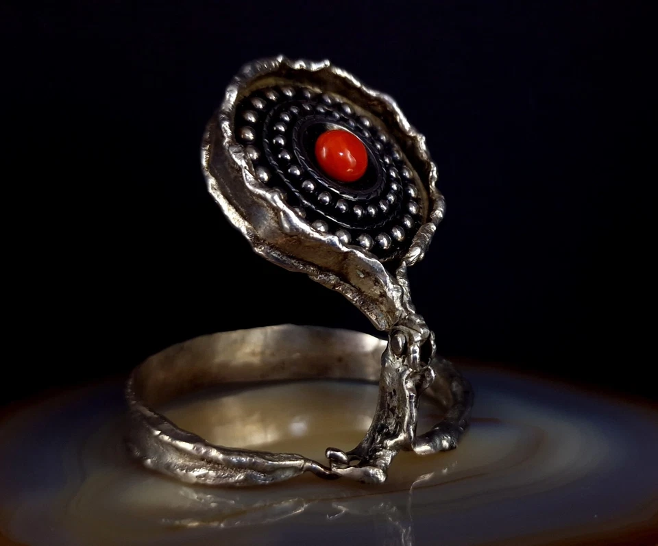 Armreif Silber 835 rot Koralle Modernist extravagant & umwerfend  - Bild 1 von 4