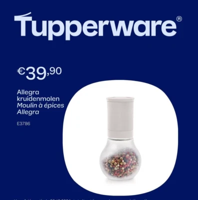 Molinillo de especias Tupperware C160 Allegra con molinillo de cerámica ajustable. Grado de molienda 210 ml