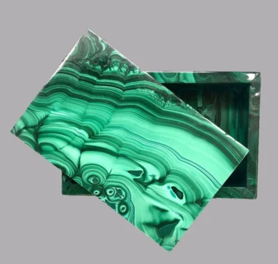 4"x3"x2" Malachite Jewelry Box Handmade Semi Precious Stones Inlay Handmade Gift - Image 1 of 4