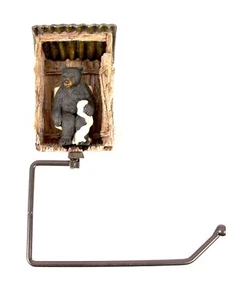 BLACK BEAR On an Outhouse Toilet Paper Holder fun Unique Gift Item 7" - Picture 1 of 1