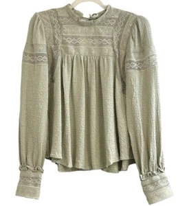 Free People It Takes Two Lace Babydoll Top M Green Moss Ruffle Open Back - Picture 1 of 9