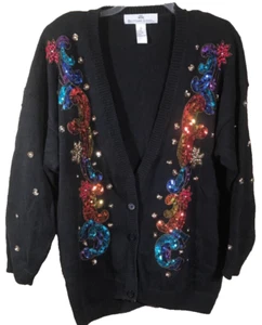 Brittany Leigh Womens Cardigan Black Embellished Long Sleeve Vintage Plus 2X - Picture 1 of 5