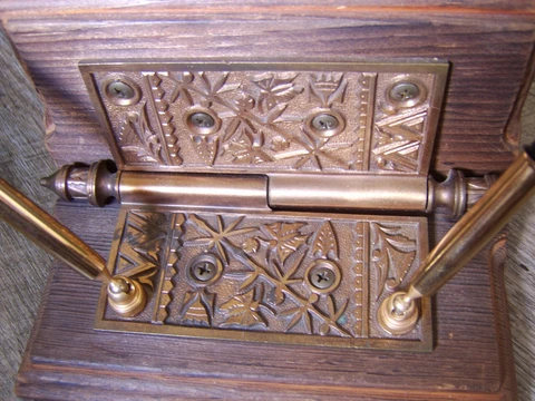 Antique Rose Brass EASTLAKE FANCY HINGE Mounted on a Board, Made into PEN HOLDER Cover