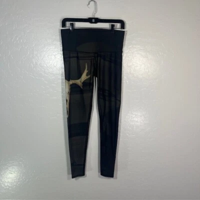 Leggings femininas Teeki estampa de caveira de veado média compressão ioga hippie - Imagem 1 de 4