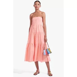 NWT STAUD Strapless Midi Length Elroy Dress in Grapefruit Size XL Tiered Skirt - Picture 1 of 11