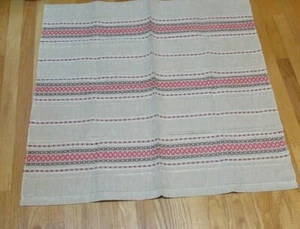 Vintage Kunsthandwerk Gewebte Tischdecke Läufer Beige mit Rot/Schwarz Zieharbeit 33x32 - Bild 1 von 9