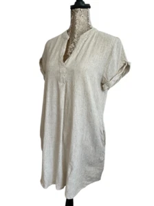 Blusa Top Longline Lino Avena Natural Talla 10 Túnica Ajuste Relajado Dobladillo Curvo - Imagen 1 de 5