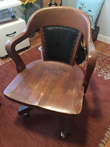 ANTIQUE SWIVEL/TILT DESK CHAIR OAK & LEATHER Cover