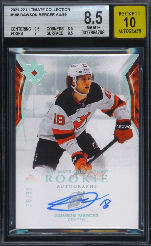 BGS 8.5 2021-22 Ultimate Collection #198 Dawson Mercer Auto Rookie RC SP /99 - Image 1 of 2