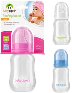 2 x Baby Feeding Bottle 150ml Plastic Curve Shape Milk Babies Water Air Vent 3m+ - Picture 1 of 11