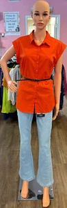 Worthington dunkelorangees Kurzarm-Top mit Knopfleiste und Gürtel Größe:XL - Bild 1 von 4