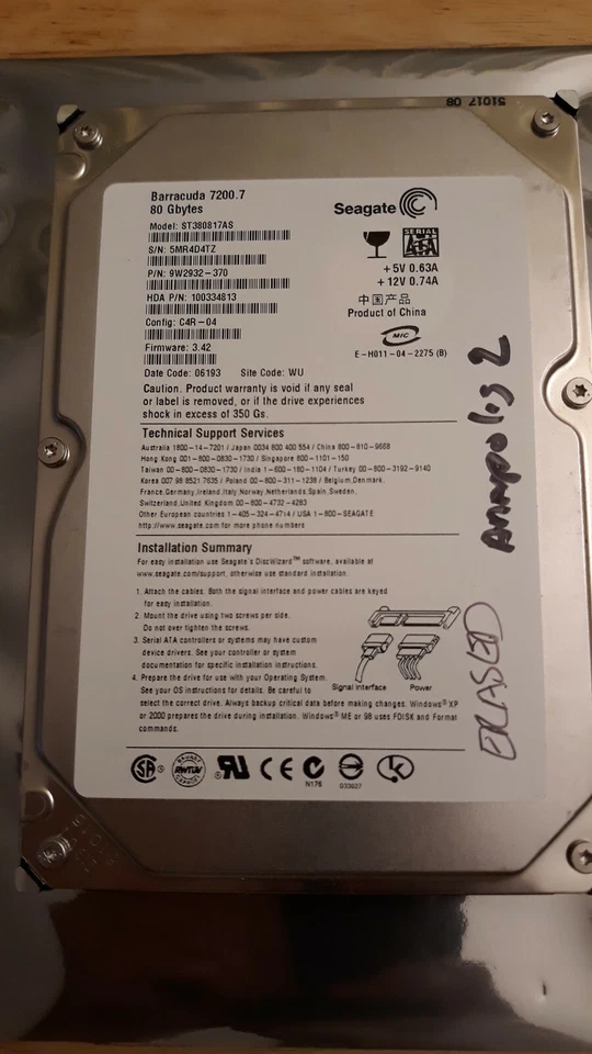 Seagate Barracuda 7200.7 80 GB, Internal SATA, 7200 RPM,3.5" (ST380817AS) HDD - Image 1 of 3