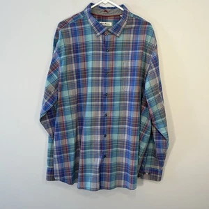 Tommy Bahama Shirt Mens 2XLT Blue Red Gray Plaid Silk Blend Button Up Casual - Picture 1 of 9