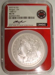 2023 Fiji 1888-CC Morgan Silver Dollar NGC MS70 - David Ryder Signed Label - Picture 1 of 3