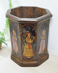 Vintage Wooden Octagonal Planter Pot Original Old Hand Crafted Fine Painted - Picture 1 of 6