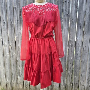 Lilia Smitty Exclusive Rodeo Dress Red Fringe Lace Vintage Western Cowgirl - Picture 1 of 11