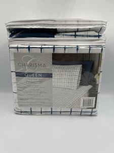 NEW Charisma QUEEN 6 Piece Sheet Set 100% Polyester Microfiber  in CAPE COD NAVY - Picture 1 of 6