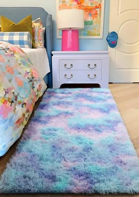 Alfombras de corredor arco iris lavables a máquina para niñas dormitorio pasillo felpa esponjosa  Foto 1 de 4