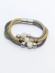 Dreifarbiges Mesh Armband mit Magnetverschluss und Strassperlen - Bild 1 von 5